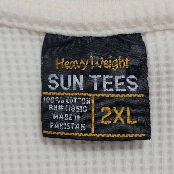 Longsleeve Thermal Tops Set of 2 VTG SunTee 2X Cotton Mustard Yellow Cream 564 - Picture 3 of 14
